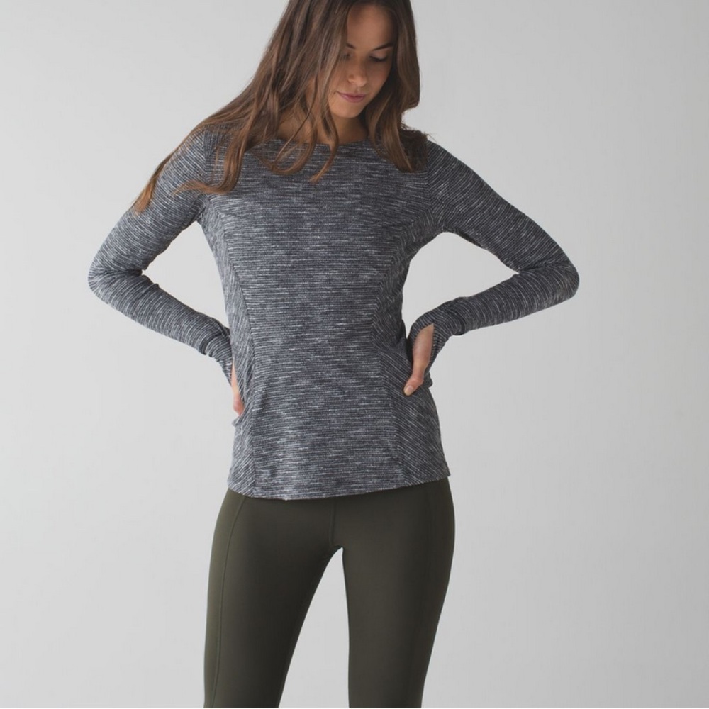 Lululemon Kanto Catch‑Me Long Sleeve – Coco Piqué Black/White – Size 12, Running